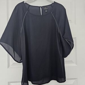 Worthington Black Blouse with White Stitching